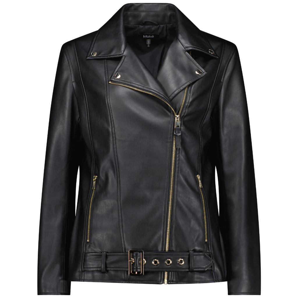 Lou -  Women&#39;s Faux Leather Biker Jacket || Black