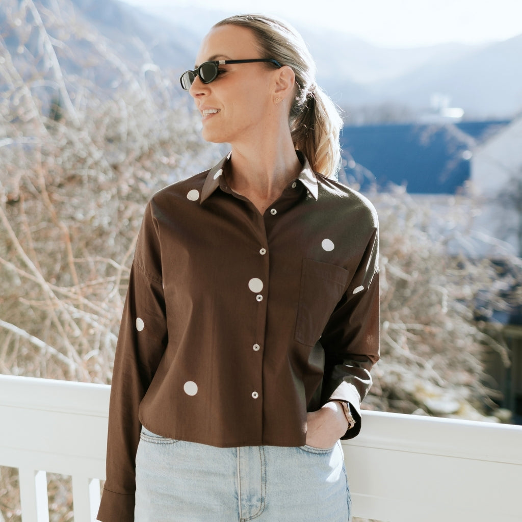 Alex - Womens Cropped Shirt || Chocolate Spot