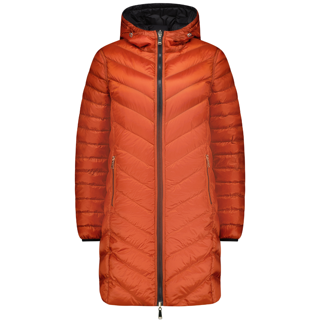 Arnie - Women's Reversible Long Down Jacket || Black/Intense Rust