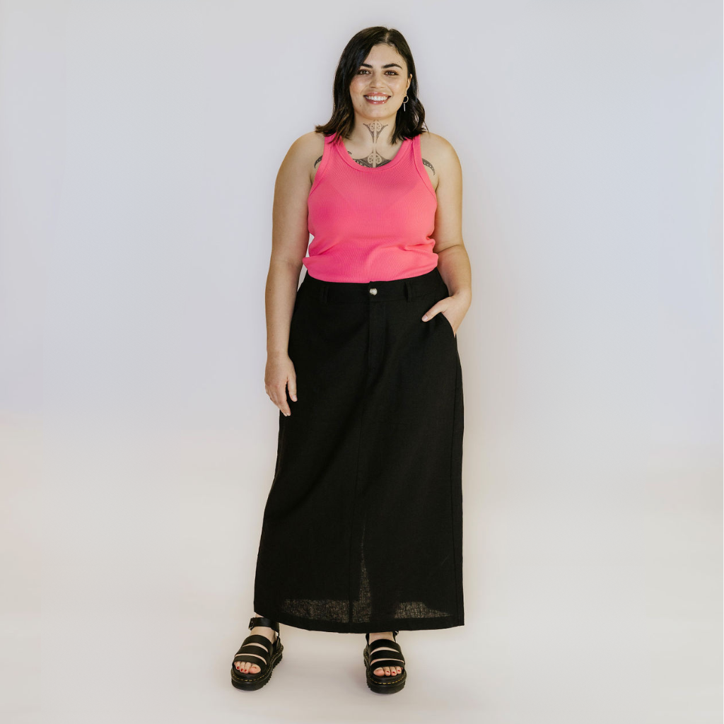 Becky - Women&#39;s Linen Skirt || Black