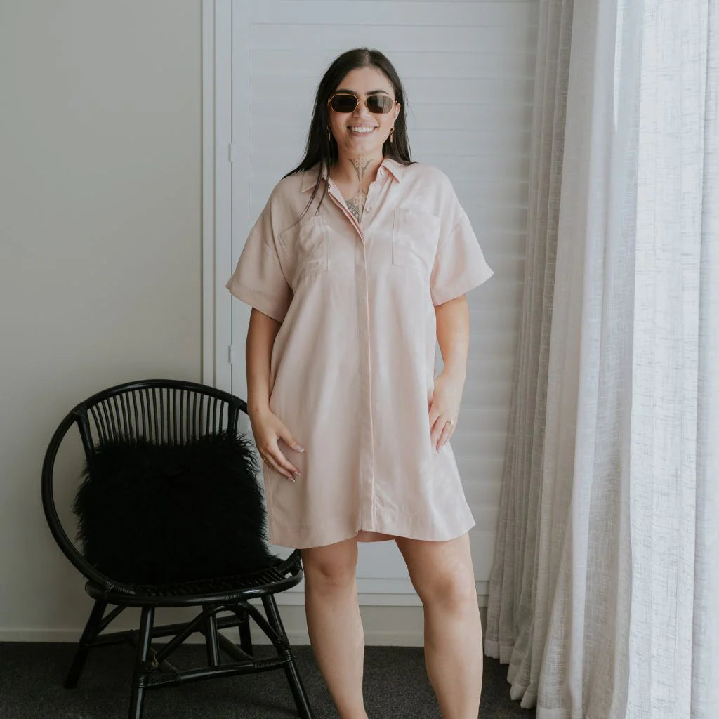 Cora Womens Shirt Dress || Dusty Rose