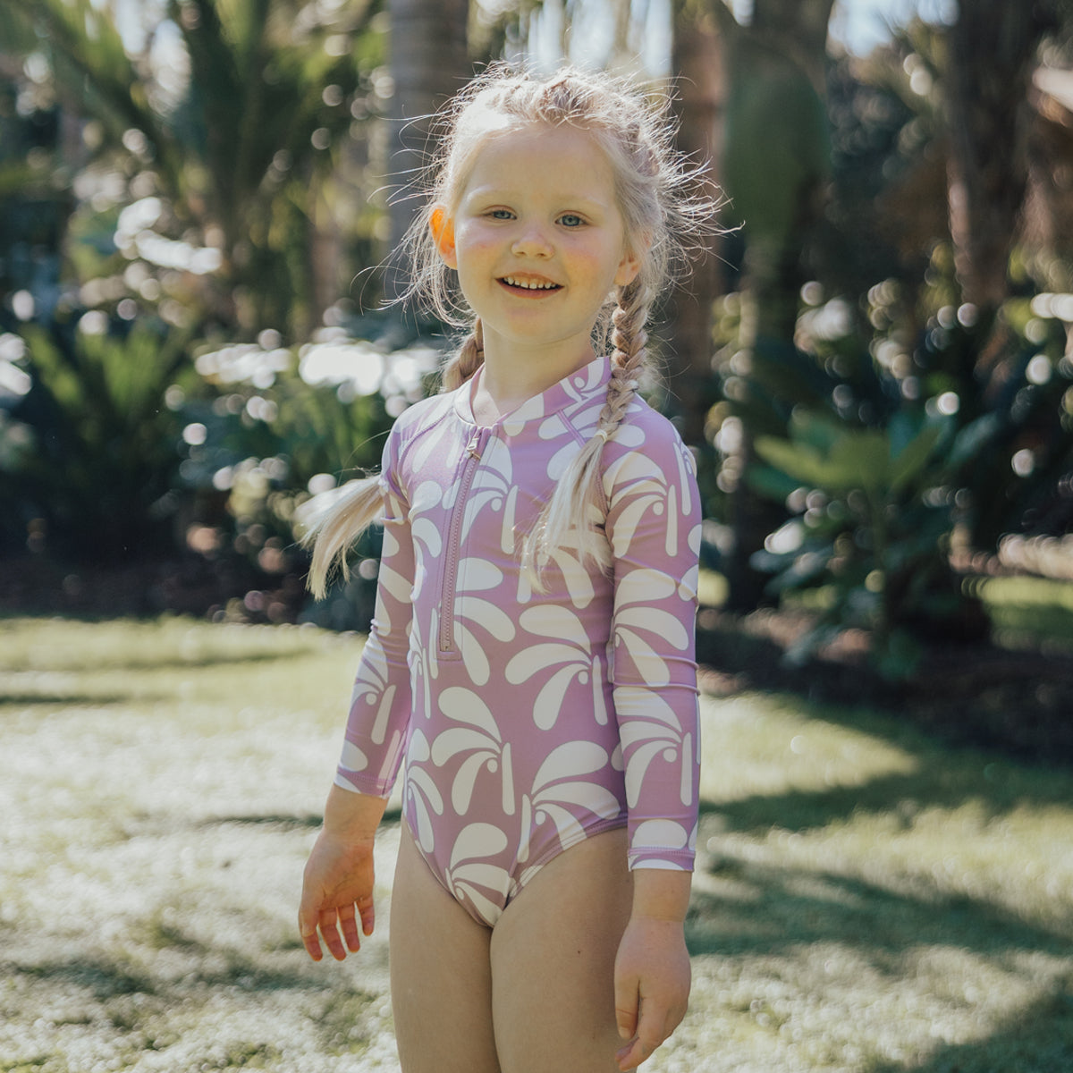 Long Sleeve Swimsuit || Lilac Palms
