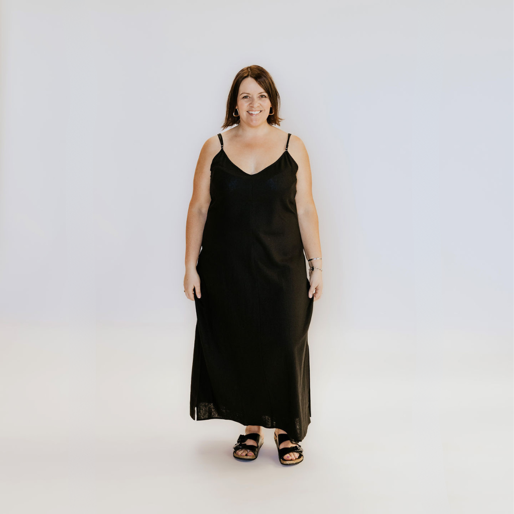 Gina - Women&#39;s Linen Slip Dress || Black