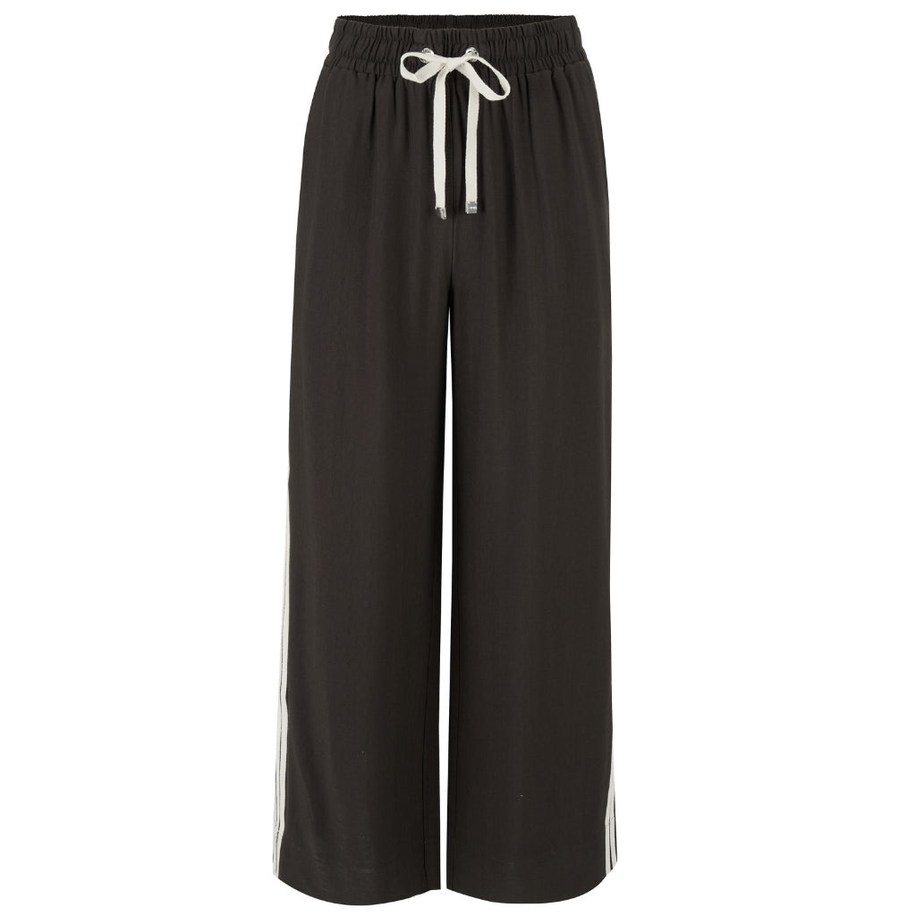 Indiana - Women's Wide Leg Pants || Dark Chocolate with Cream Stripe