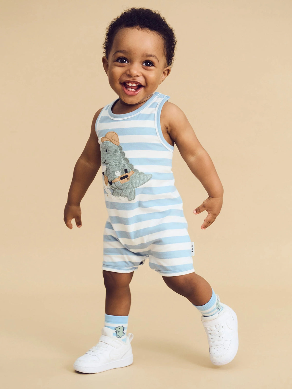 Construction Dino Stripe Sleeveless Romper