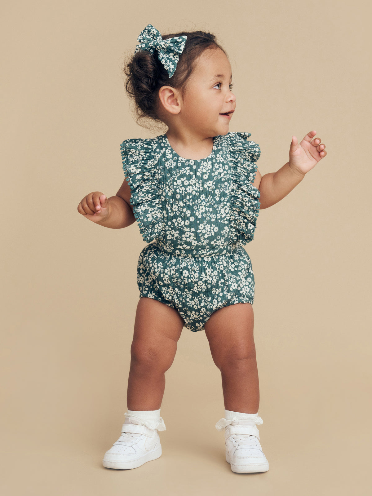 Floral Pine Frill Playsuit || Pine