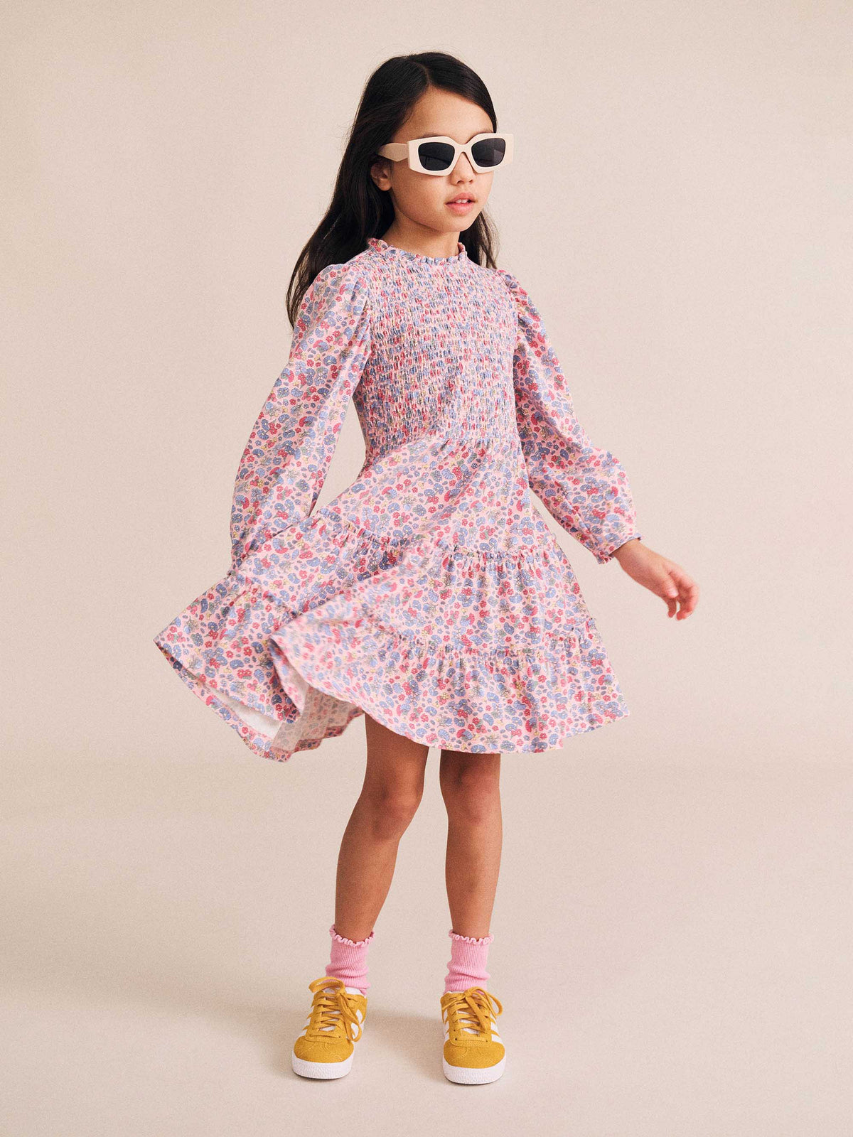 Vintage Floral Puff Long Sleeve Dress