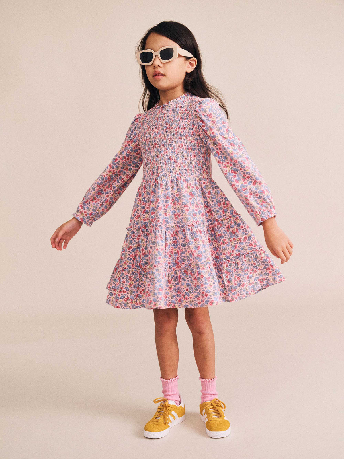 Vintage Floral Puff Long Sleeve Dress