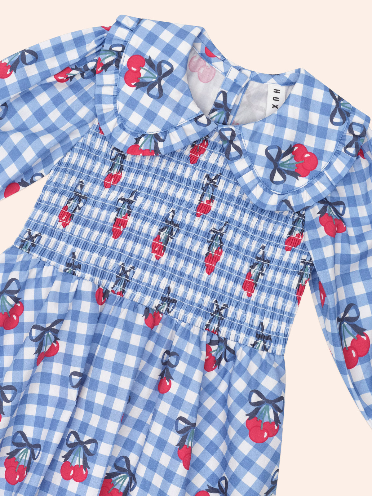 Cherry Gingham Shirred Dress