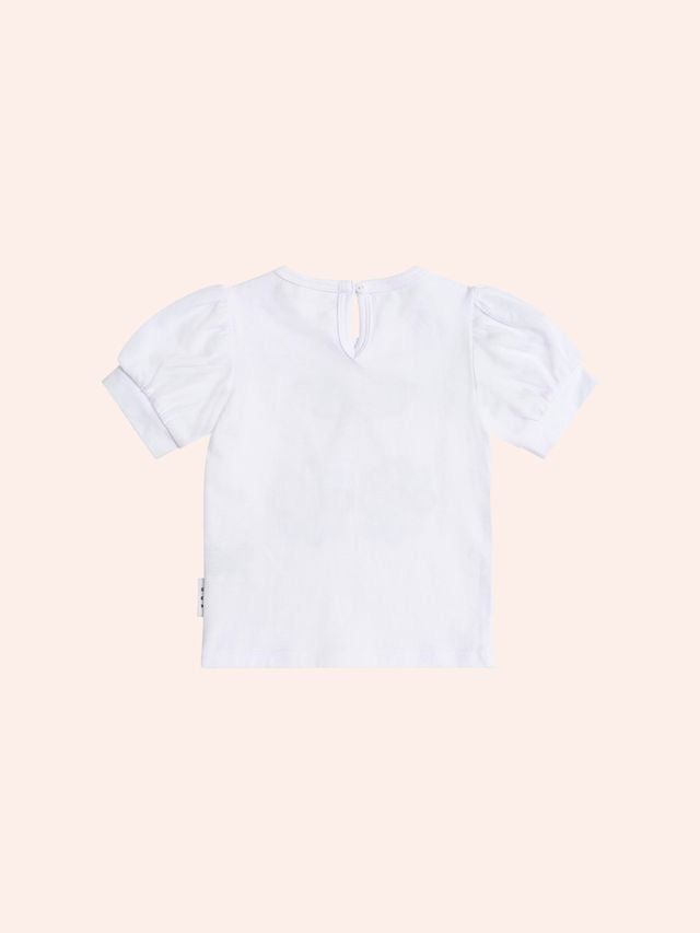 Flower Power Puff Sleeve Tee || White