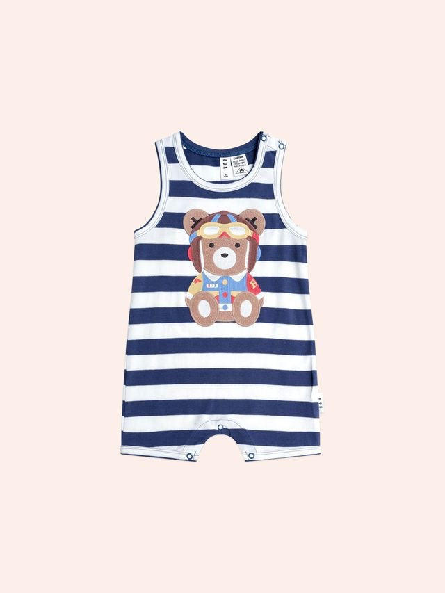 Pilot Huxbear Romper || Navy Stripe
