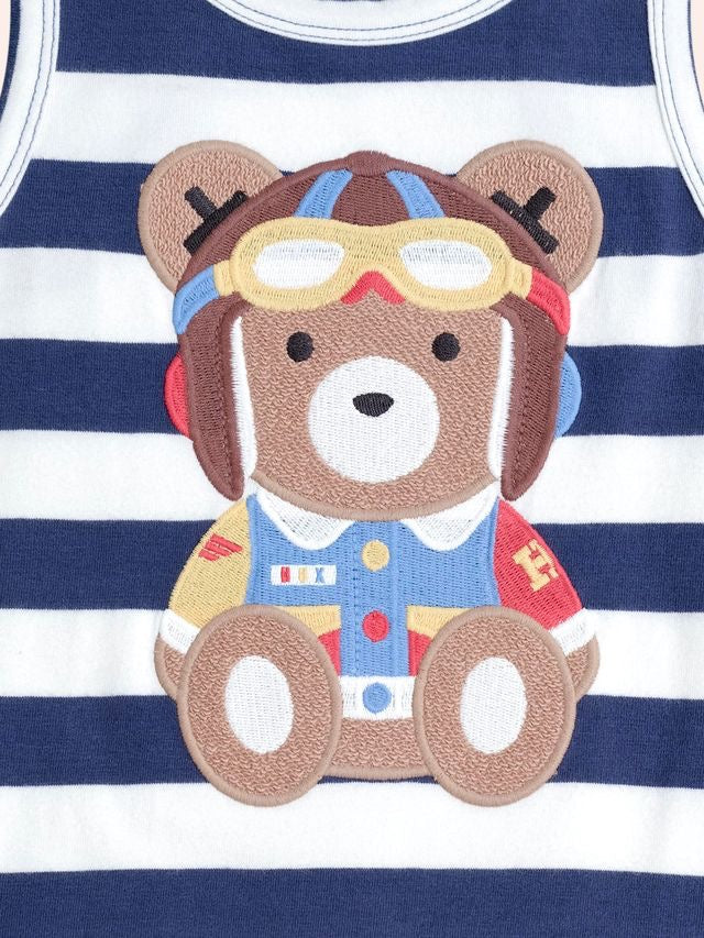 Pilot Huxbear Romper || Navy Stripe