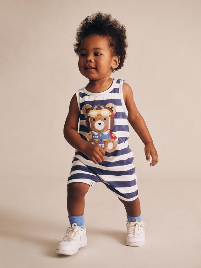 Pilot Huxbear Romper || Navy Stripe