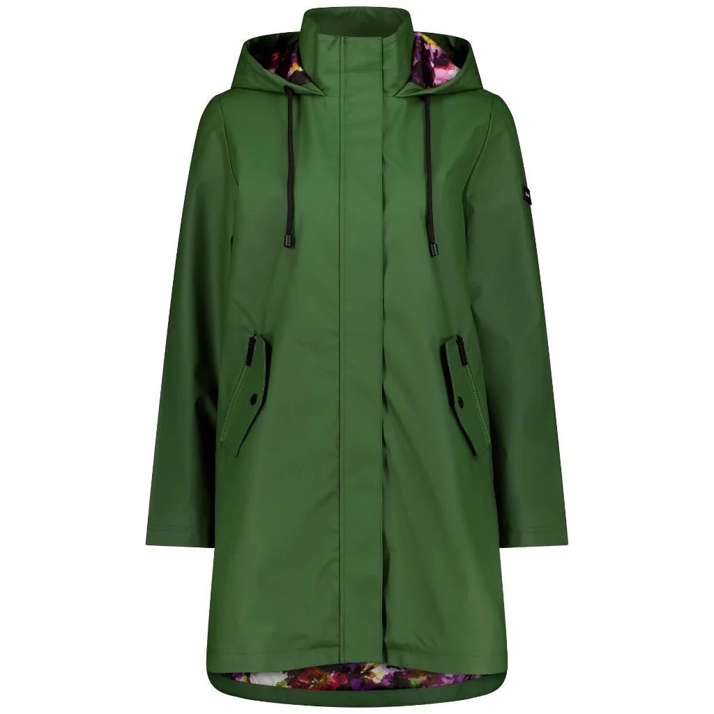 Billie Womens PU Coated Rain Coat || Evie Kemp Cypress with Purple Fleur