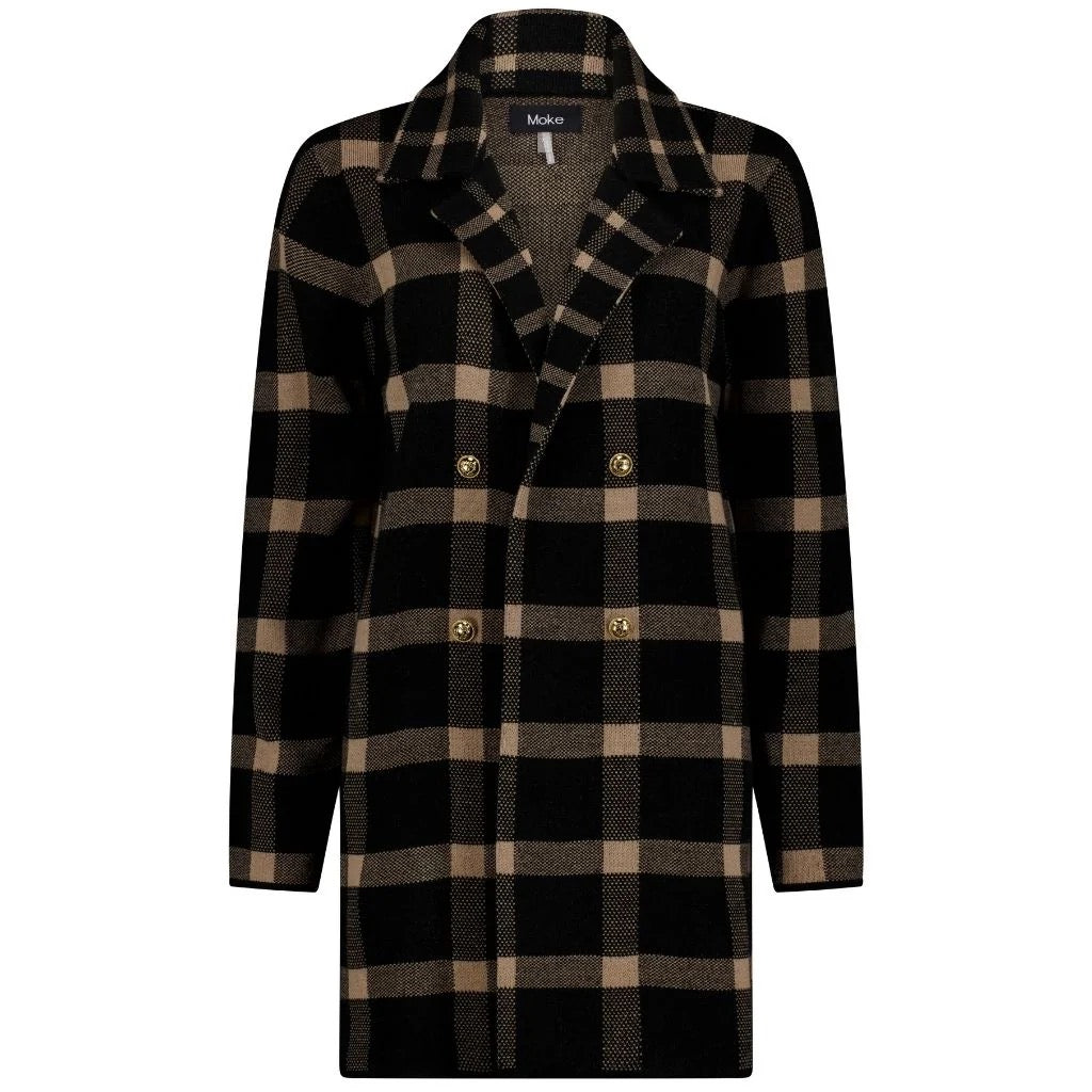 Mila Women&#39;s Knit Coat || Black/Barley Check