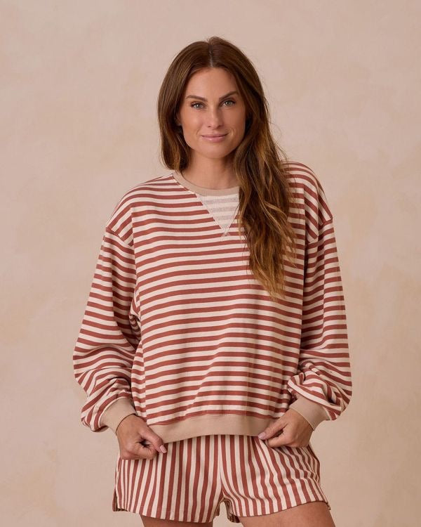 Oversized Crew + Short Set || Poppy Stripe