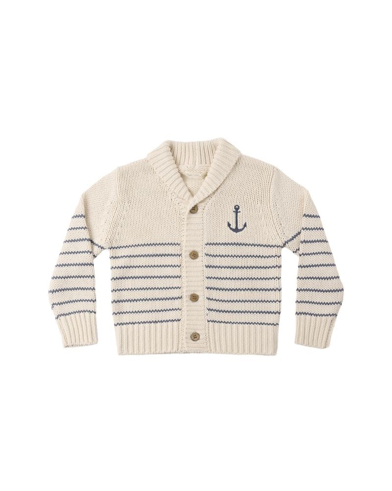 Shawl Cardigan || Natural/Marine Stripe