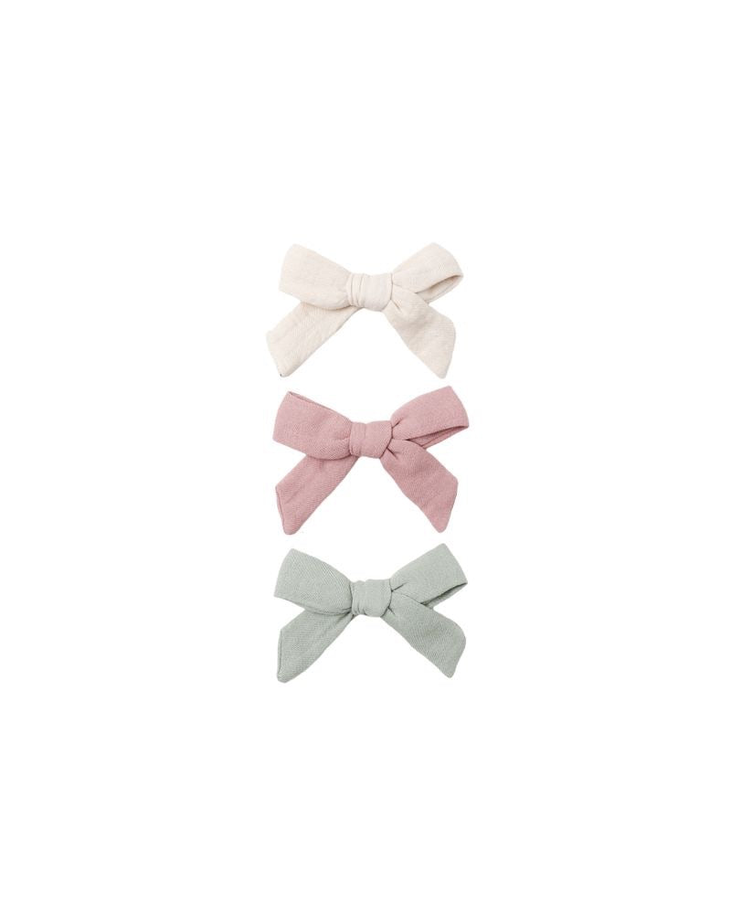 Bow W. Clip Set of 3 || Natural/Mauve/Sage