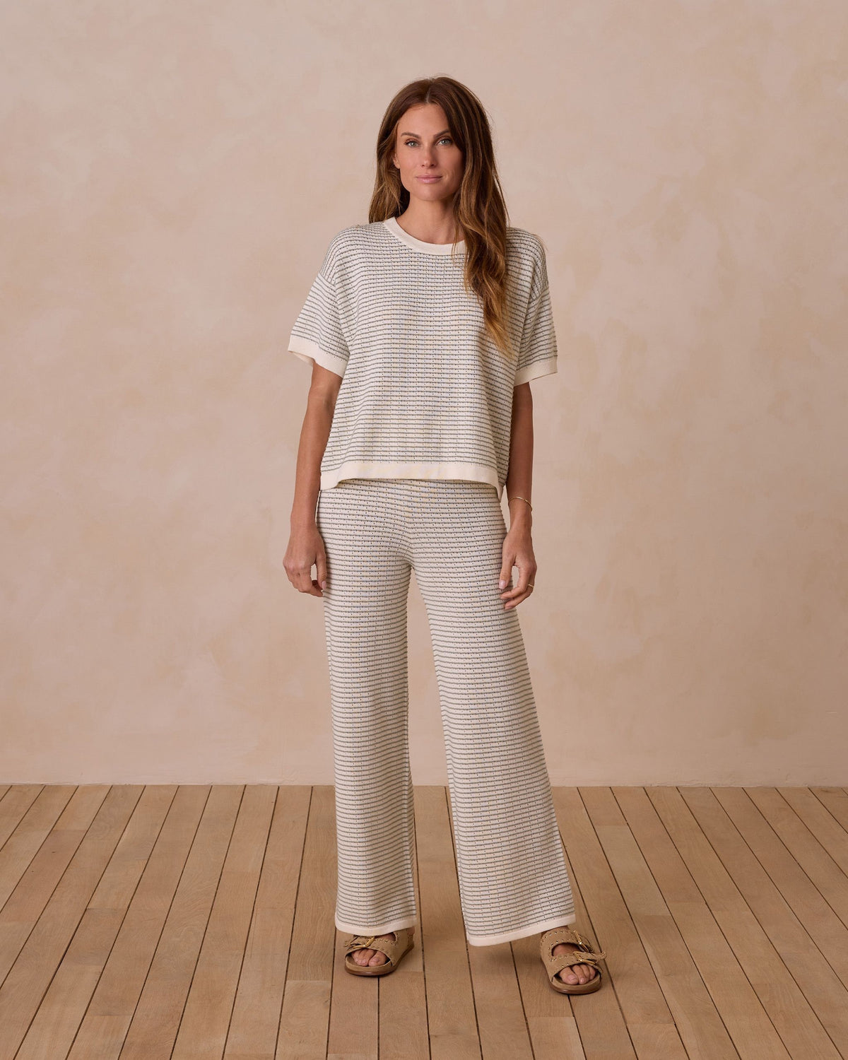 Knit Wide Leg Pant || Sage Stripe