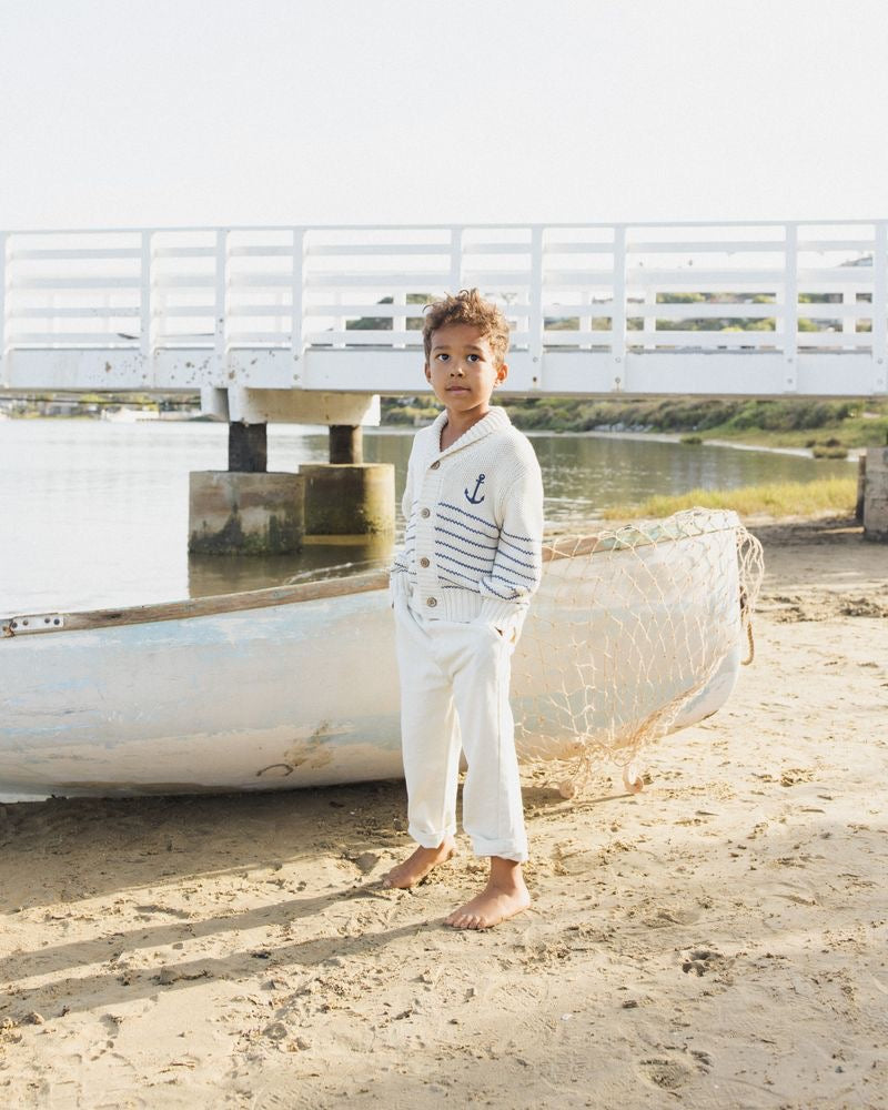 Shawl Cardigan || Natural/Marine Stripe