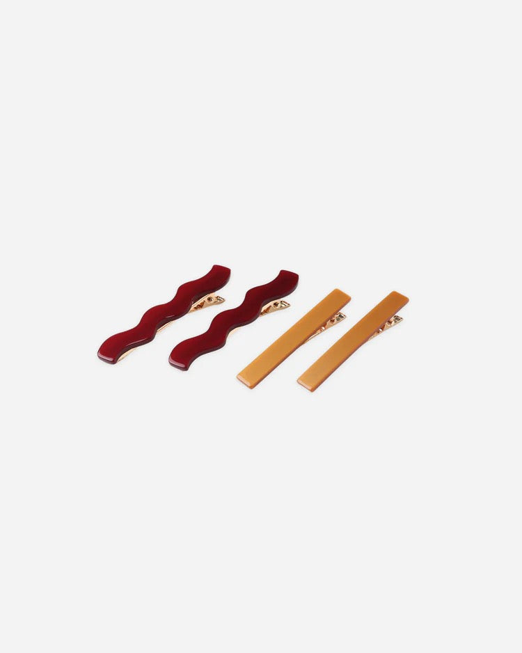 Wavy Clip Set || Burgundy/Golden