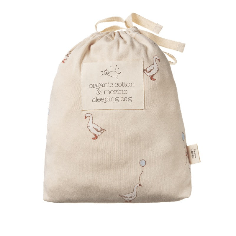 Organic Cotton &amp; Merino Sleeping Bag || Goosey Lullaby Print