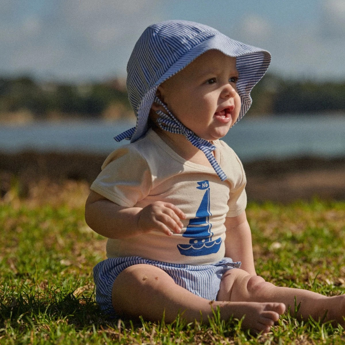 Stretch Jersey Short Sleeve Bodytsuit || Sail Boat Print