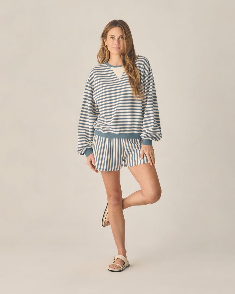Womens Oversized Crew + Short Set || Marine Stripe