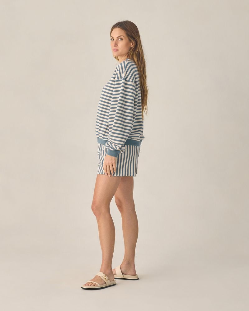 Womens Oversized Crew + Short Set || Marine Stripe
