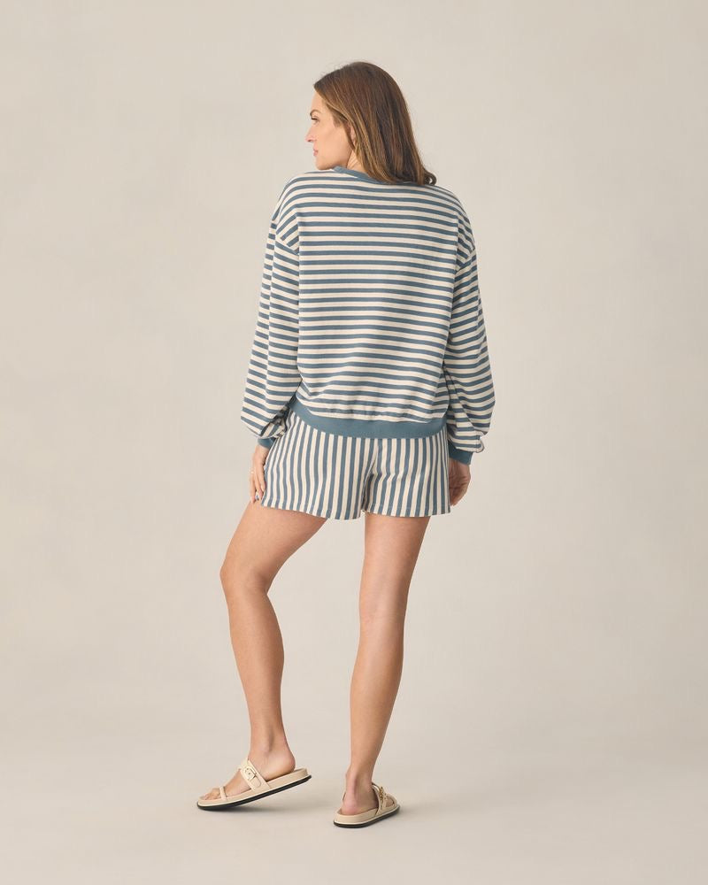Womens Oversized Crew + Short Set || Marine Stripe