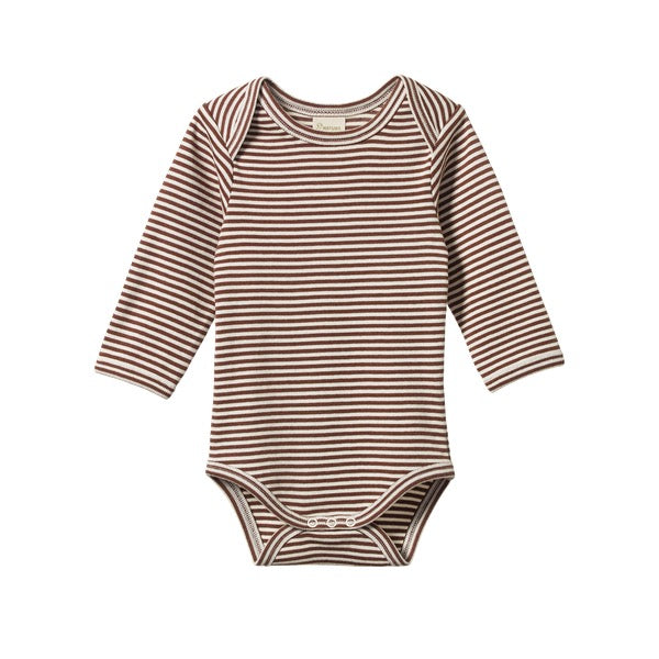 Long Sleeve Bodysuit || Pinecone Stripe