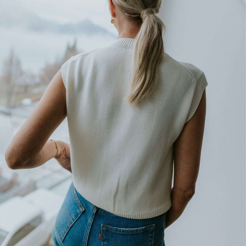 Chloe - Women's Knit Vest || Pearl