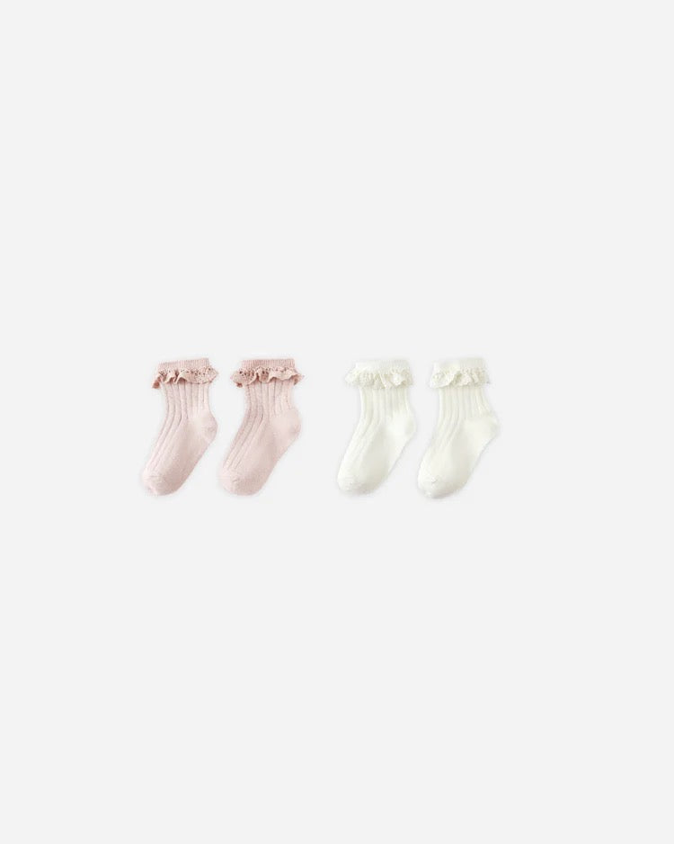 Lace Trim Socks 2 Pack || Blush/Ivory