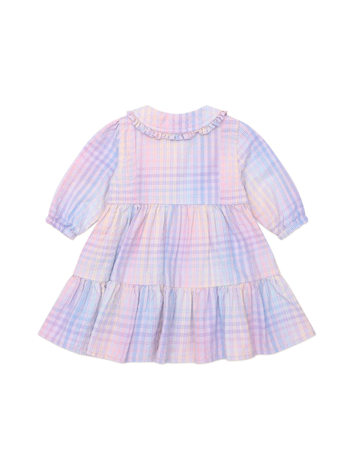 Rainbow Check Long Sleeve Frill Dress || Multi