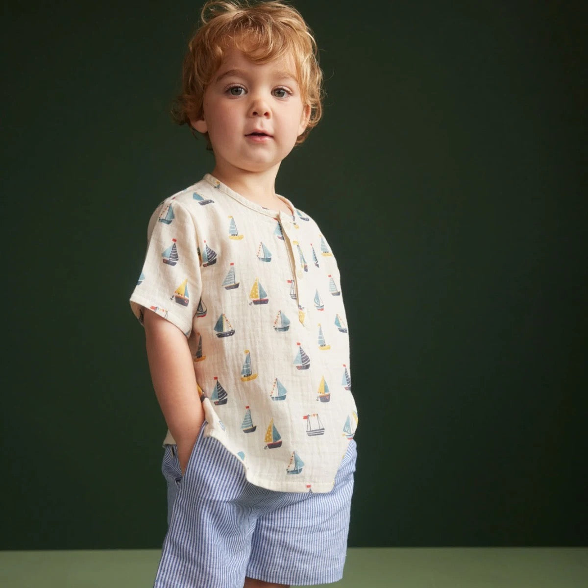 James Shorts Linen || Blue Stripe