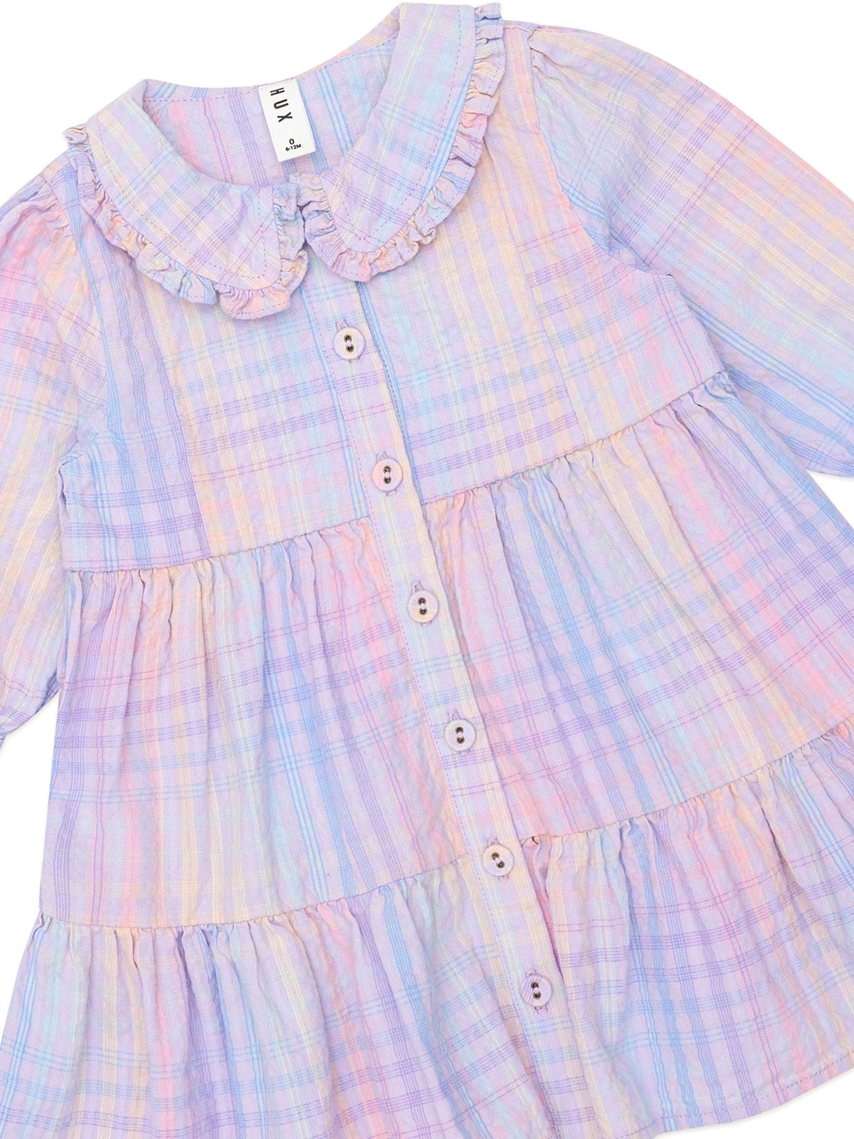 Rainbow Check Long Sleeve Frill Dress || Multi