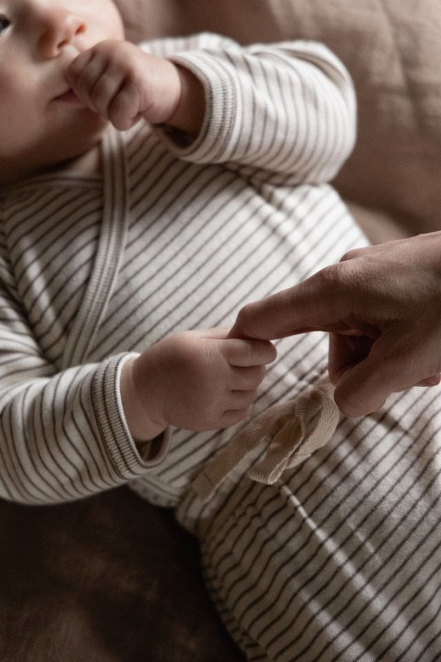 Footed Rompers || Mushroom Stripe