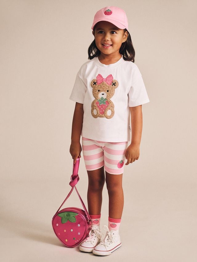 Strawberry Stripe Bike Short || Strawberry/Almond Milk