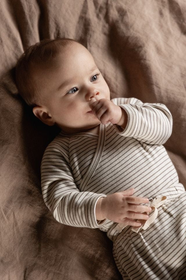 Footed Rompers || Mushroom Stripe
