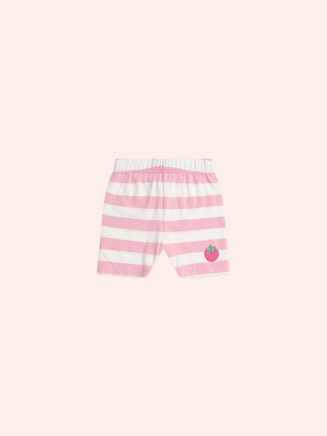 Strawberry Stripe Bike Short || Strawberry/Almond Milk