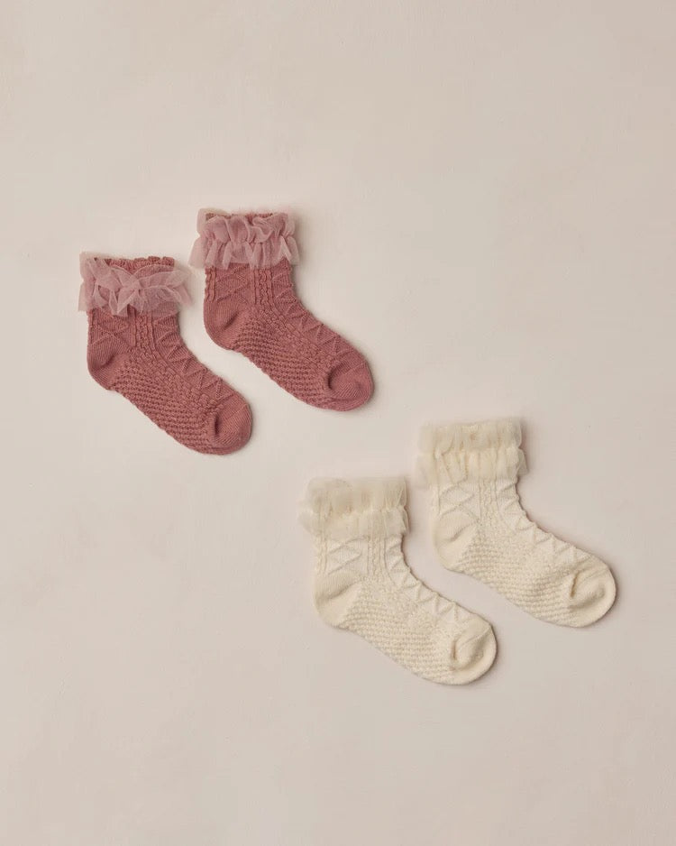 Ruffle Socks || Ivory/Raspberry