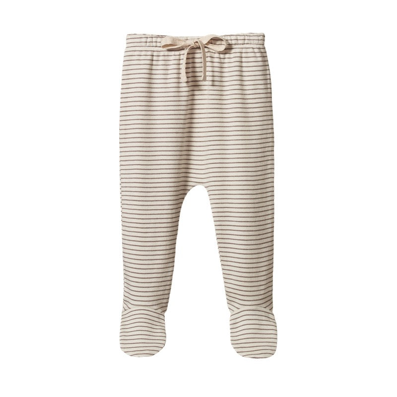 Footed Rompers || Mushroom Stripe