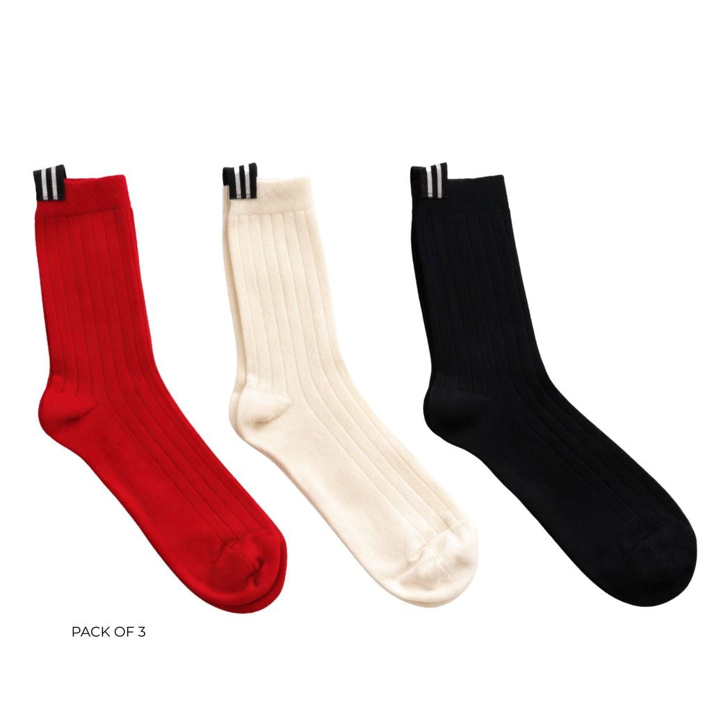 Lily - Women's Blend Socks || Black/Cream/Cherry Tomato