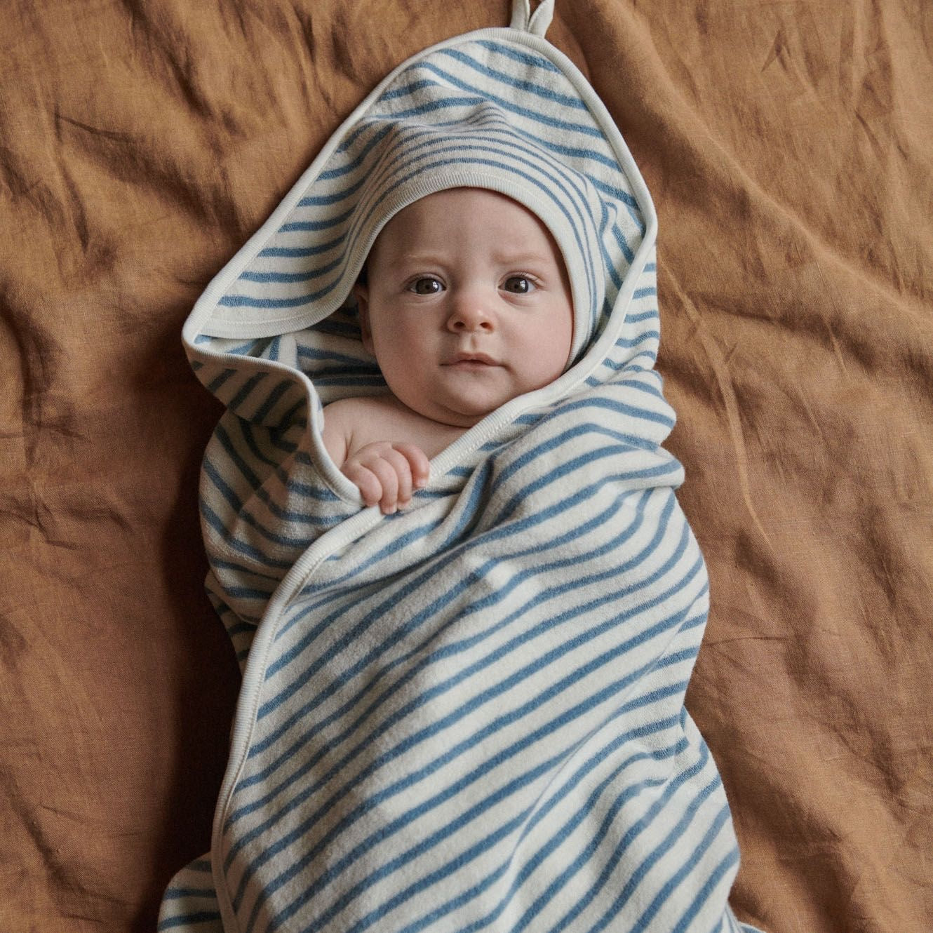 Organic Cotton Hooded Towel || Powder Blue Sailor Stripe William Bee