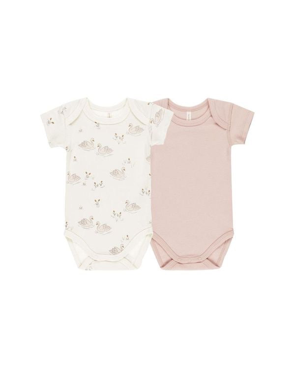 Short Sleeve Bodysuit 2 Pack || Swans/Bubblegum