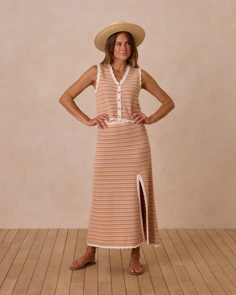 Knit Midi Skirt || Pink Stripe