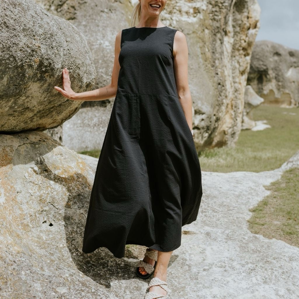Anna - Womens Drop Waist Dress || Black - William Bee Anna - Womens Drop Waist Dress || Black - William Bee