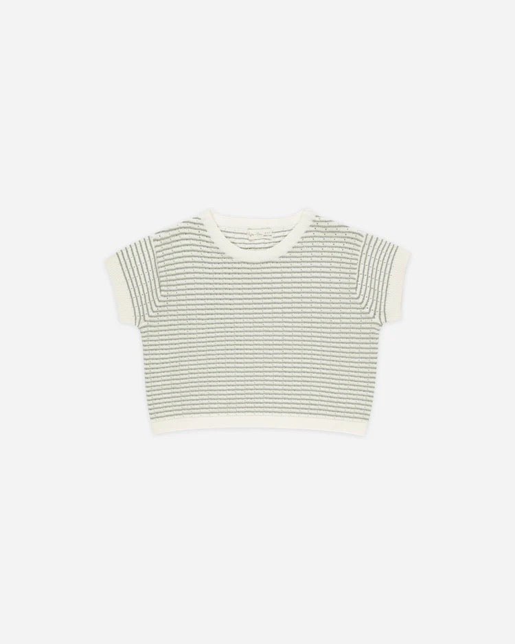 Boxy Crop Knit Tee || Sage Stripe