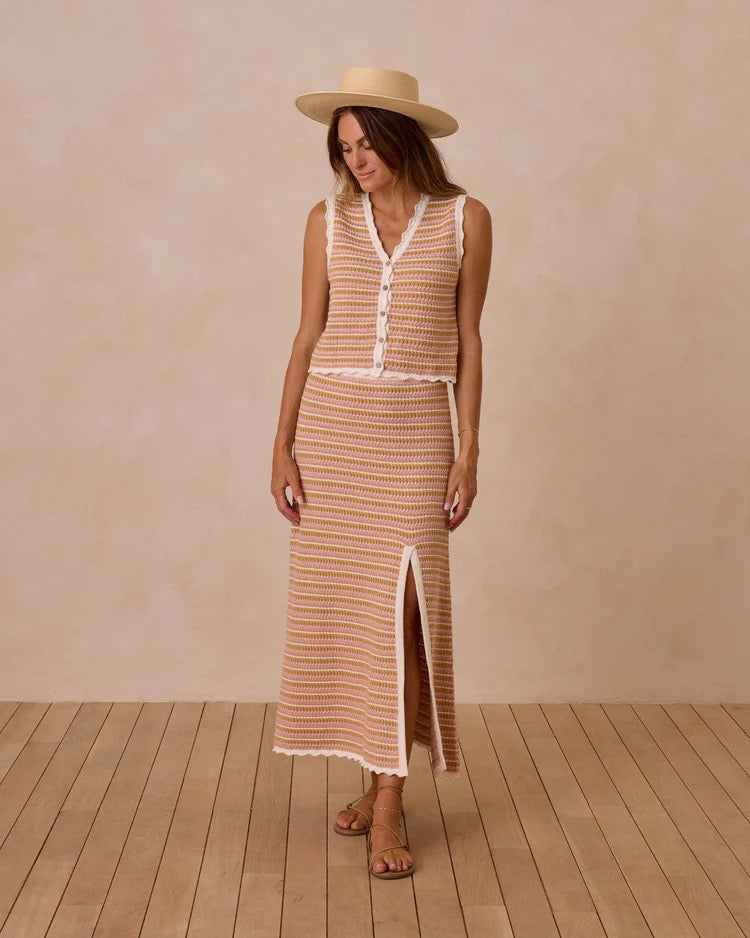 Knit Midi Skirt || Pink Stripe