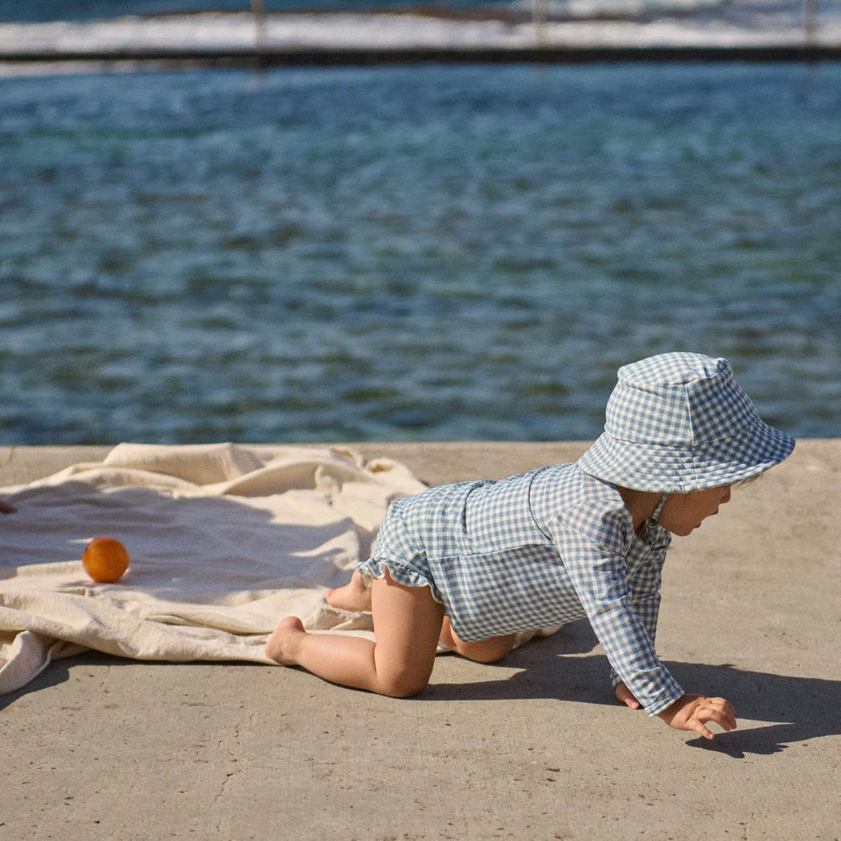 Ruffle Swim Shorts || Blue Gingham